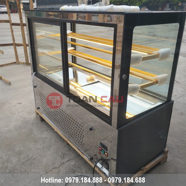 Tủ trưng bày bánh kem 3 tầng kính vuông màu đen 1m5 giá rẻ