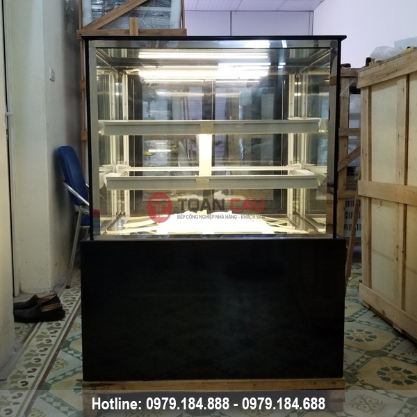 Tủ trưng bày bánh kem 3 tầng kính vuông màu đen 90cm chất lượng cao